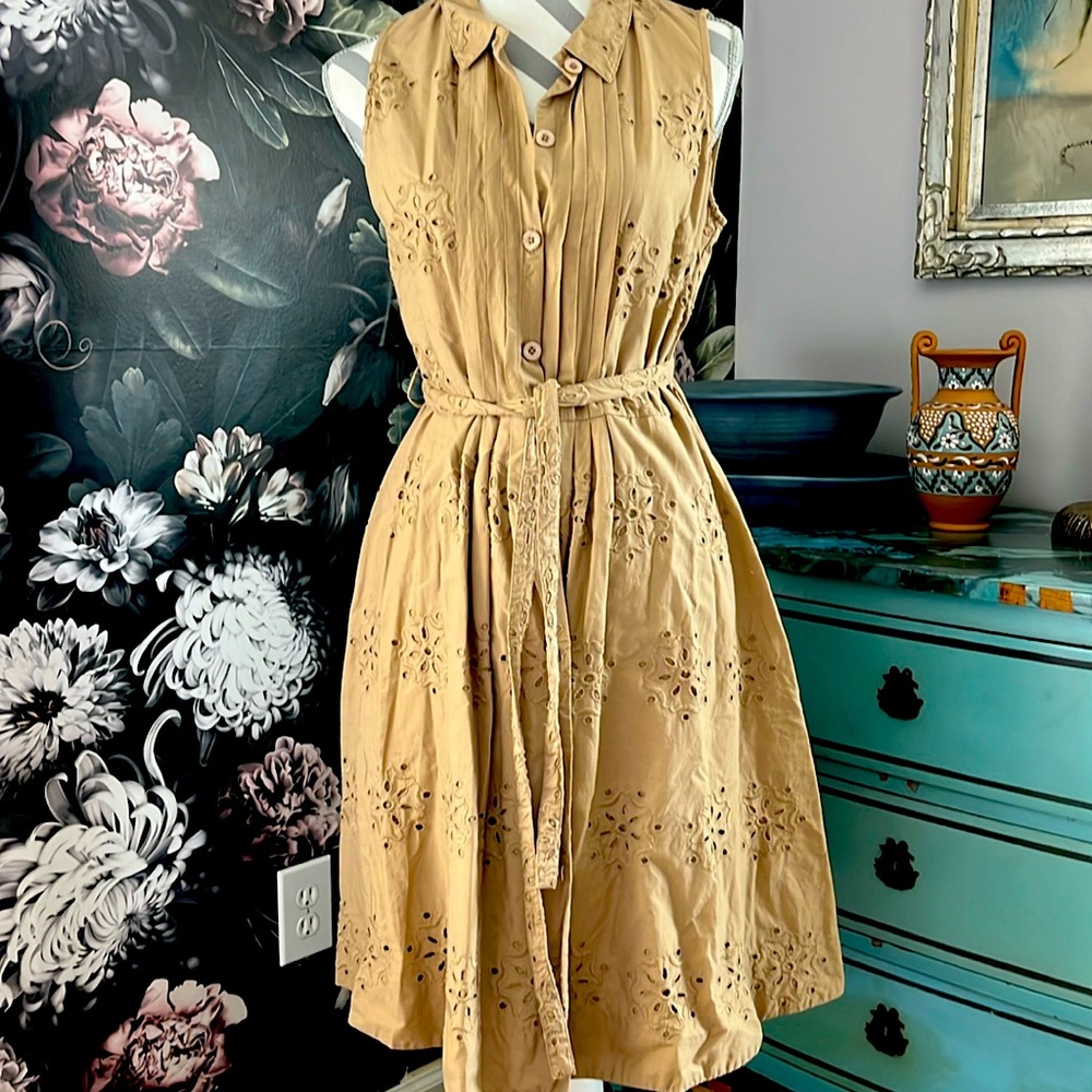 Boden Tan Eyelet Midi Dress